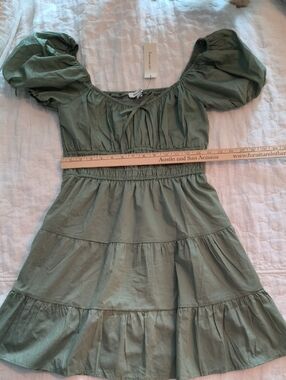 Francesca's Sage Puff-Sleeve Tiered Dress, S